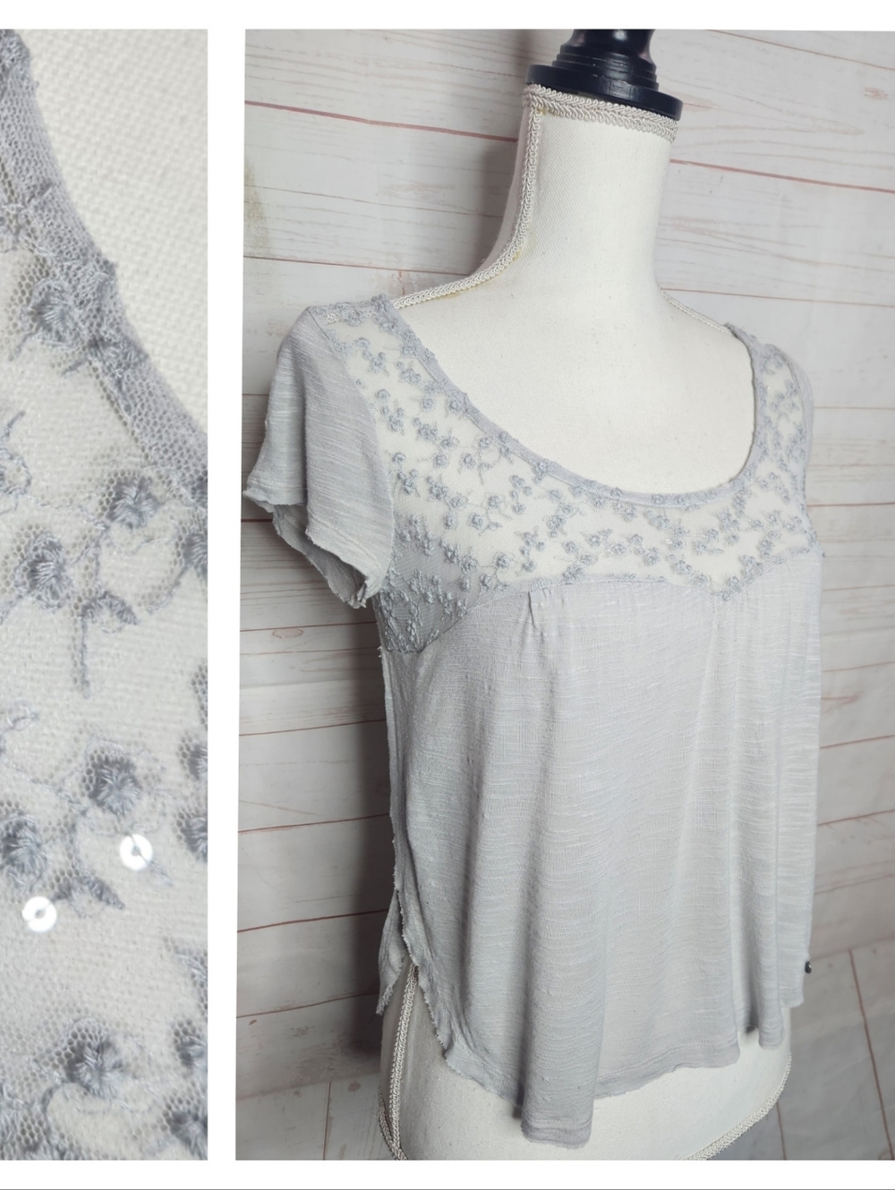 VNT Y2K A&F Sequin Silver Lace Top | Size XS
